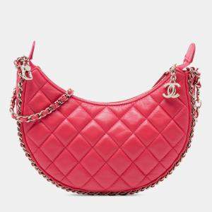 مملوكة مسبقًا Chanel Pink Small Quilted Lambskin Chain Around Hook Hobo Bag