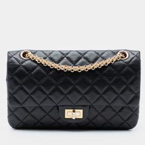 مملوكة مسبقًا Chanel Black Reissue 2.55 Quilted Aged Calfskin Double Flap 225