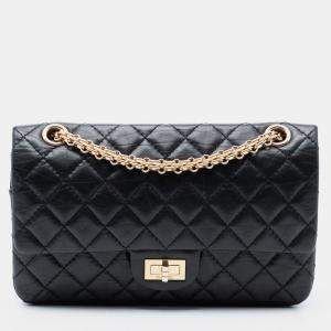 Pre Owned Chanel Black Reissue 2.55 Quilted Aged Calfskin Double Flap 225