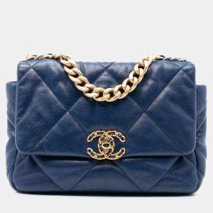 Pre Owned Chanel Blue Medium Lambskin 19 Flap