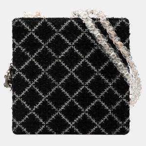 مملوكة مسبقًا حقيبة تسوق شانيل سلسلة مضغوطة من التويد الأسود والراتنج