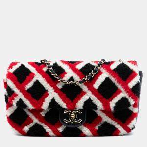 مملوكة مسبقًا Chanel Black Red Medium CC Shearling and Lambskin Single Flap