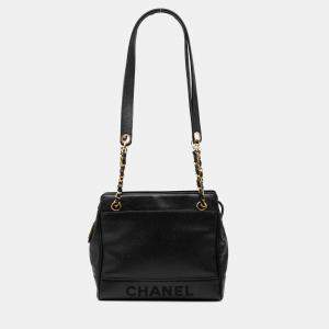 مملوكة مسبقًا Chanel Black Caviar Logo Chain Shoulder Bag