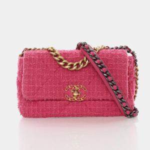 مملوكة مسبقًا حقيبة شانييل رفرف 19 نسيج تويد صغيرة