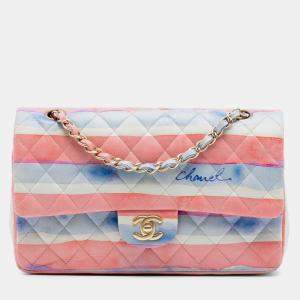 Pre Owned Chanel Pink Medium Classic Printed Lambskin Watercolor Double Flap