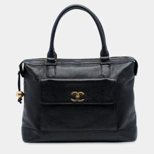 Pre Owned Chanel Black CC Caviar Front Pocket Tote