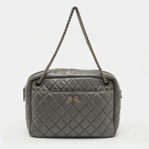 Pre Owned Chanel Reissue Camera Large Grey Quilted Aged Leather Shoulder Bag