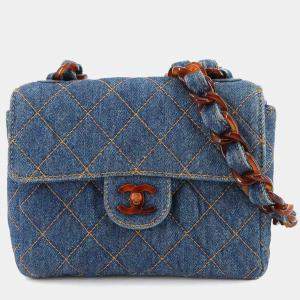 مملوكة مسبقًا Chanel Square Classic Single Flap Blue Quilted Denim Tortoiseshell Bakelite Shoulder Bag
