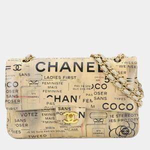 مملوكة مسبقًا Chanel Newspaper Print Beige Leather Chain Shoulder Bag
