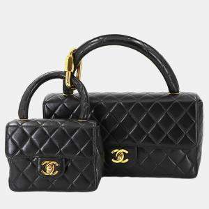 مملوكة مسبقًا Chanel Vintage Twin Flap Set Black Leather Handbags