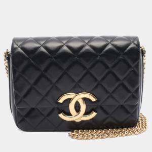 Pre Owned Chanel Coco Mark Shoulder Bag Lambskin Leather Black