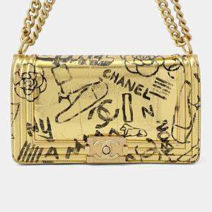 Pre Owned Chanel Chain Shoulder Bag Boy Embossed Leather Coco Mark