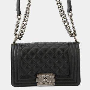 Pre Owned Chanel Chain Shoulder Bag Matelasse Coco Mark Boy Small Black