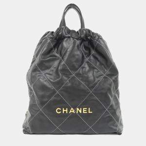 Pre Owned Chanel 22 Line Black Calf Backpack