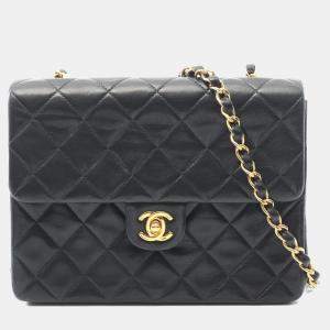 Pre Owned Chanel Mini Matelasse 20 Shoulder Bag Lambskin Leather Black