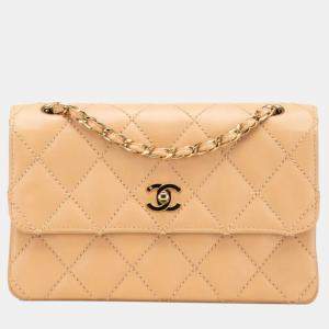 Pre Owned Chanel Wild Stitch Coco Mark Chain Shoulder Bag In Beige Calfskin