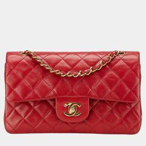 Pre Owned Chanel Matelasse 23 Double Flap Coco Mark Chain Shoulder Bag In Red Lambskin