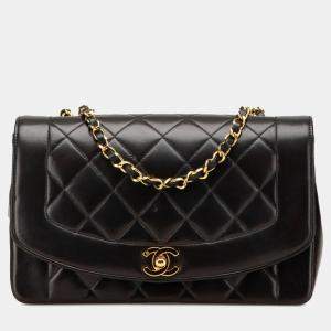 Pre Owned Chanel Matelasse Diana 25 Coco Mark Crossbody Chain Shoulder Bag In Black Lambskin