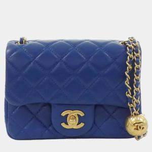 Pre Owned Chanel Blue Leather Shoulder Bag