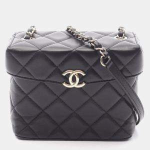 Pre Owned Chanel Matelasse Small Box Black Lambskin Leather Shoulder Bag