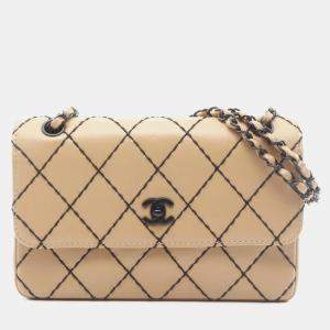 Pre Owned حقيبة كتف شانيل جلد غرزة برية بيج