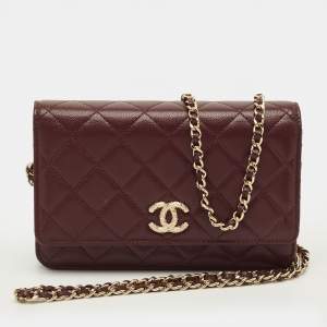 مملوكة مسبقًا محفظة على سلسلة شانيل كلاسيكية جلد كافيار مبطن أسود CC