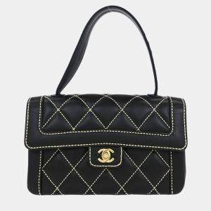 مملوكة مسبقًا حقيبة شانيل سوداء جلد عجل خياطة جامحة