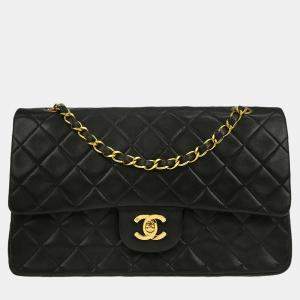 مملوكة مسبقًا Chanel Classic Double Flap Medium Black Lambskin Leather Shoulder Bag