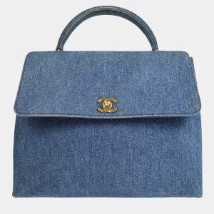 Pre Owned Chanel Blue Denim Top Handle Handbag