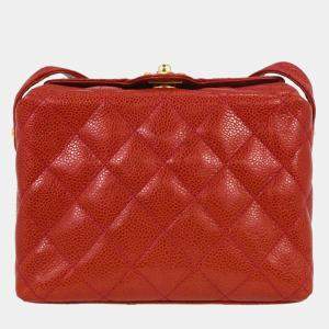 Pre Owned Chanel Red Calfskin Shoulder Bag