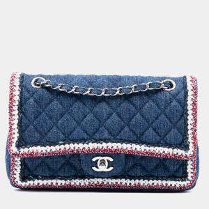 مملوكة مسبقًا Chanel Blue Medium Classic Denim Braided Single Flap