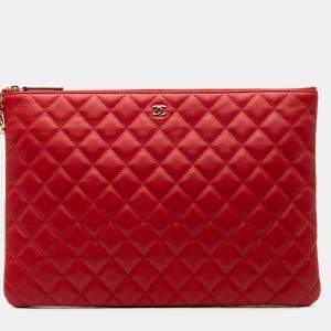 مملوكة مسبقًا Chanel Red Large Quilted Lambskin Casino Charms O Case Clutch