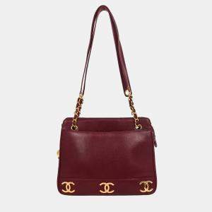 Pre Owned Chanel Bordeaux Calfskin Triple Cc Shoulder Tote Bag