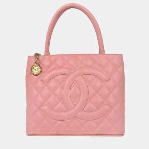 Pre Owned حقيبة شانيبل ميدالية جلد عجل وردي للتسوق