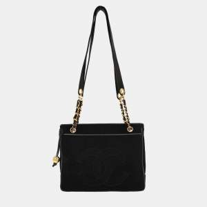 Pre Owned Chanel Black Velvet Shoulder Tote Bag