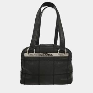 Pre Owned Chanel Black Calfskin Choco Bar Handbag