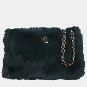 Pre Owned Chanel Blue Fur Chain Shoulder Bag