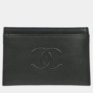 مملوكة مسبقًا حامل بطاقات شانيل جلد لطيف أسود صغير