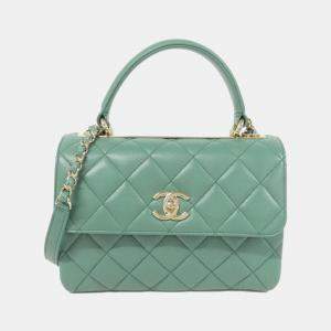 Pre Owned Chanel Green Lambskin Leather Handbag