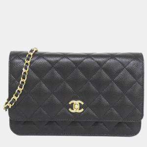 Pre Owned Chanel Black Leather Chain Wallet