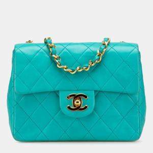 Pre Owned حقيبة كتف سلسلة شانيل ماتيلاسي كوكو مارك جلد أزرق تركواز