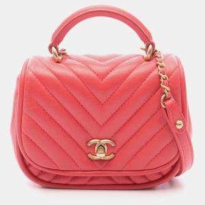 Pre Owned Chanel Chevron V-Stitch Shoulder Bag In Lambskin Leather Pink