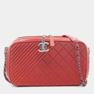 Pre Owned Chanel Coco Boy Camera Bag Shoulder In Lambskin Bordeaux
