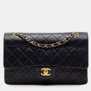 Pre Owned Chanel Blue Medium Classic Lambskin Double Flap