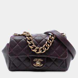 Pre Owned Chanel Red Mini Quilted Sheepskin Trapezio Flap