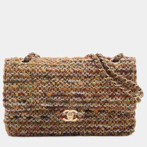 Pre Owned Chanel Brown Medium Classic Tweed Double Flap