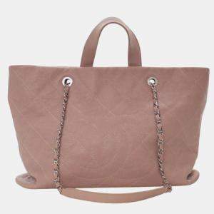 Pre Owned Chanel Brown Quilted Caviar Shopping Tote