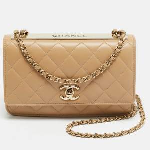 مملوكة مسبقًا Chanel Trendy CC Beige Quilted Leather Wallet On Chain