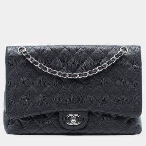 Pre Owned حقيبة شانيل ماكسي كلاسيك كافيار فلاب مفرد أسود