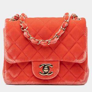 مملوكة مسبقًا حقيبة شايينال مخمل برتقالي ميني سكوير كلاسيك فلاب مفردة